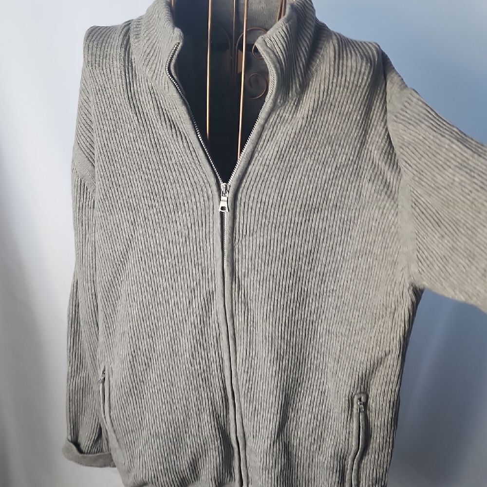 Wool Blend Unisex Gray Long Sleeved Zip Cardigan Sweater Cozy